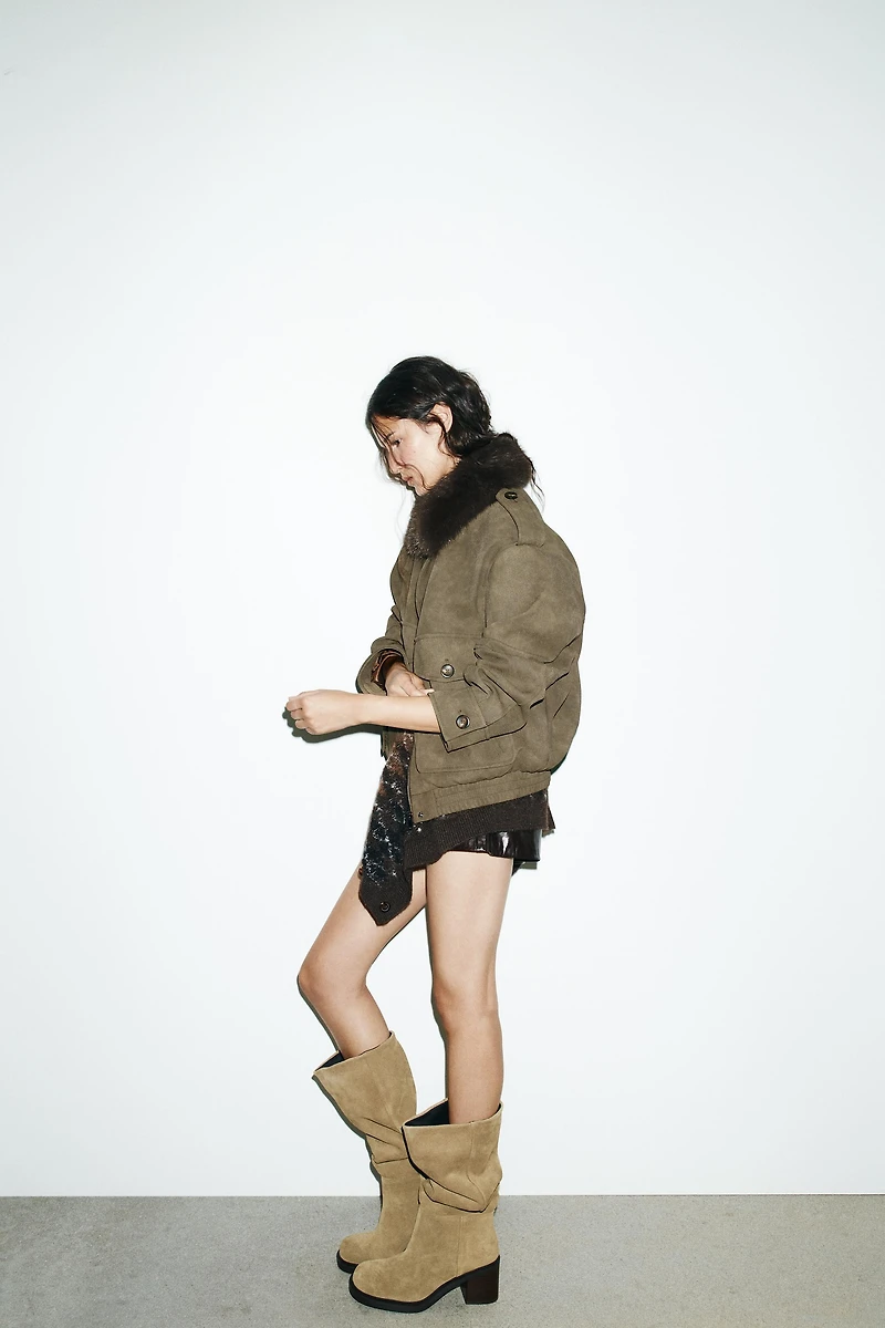 REMOVABLE COLLAR FAUX SUEDE JACKET