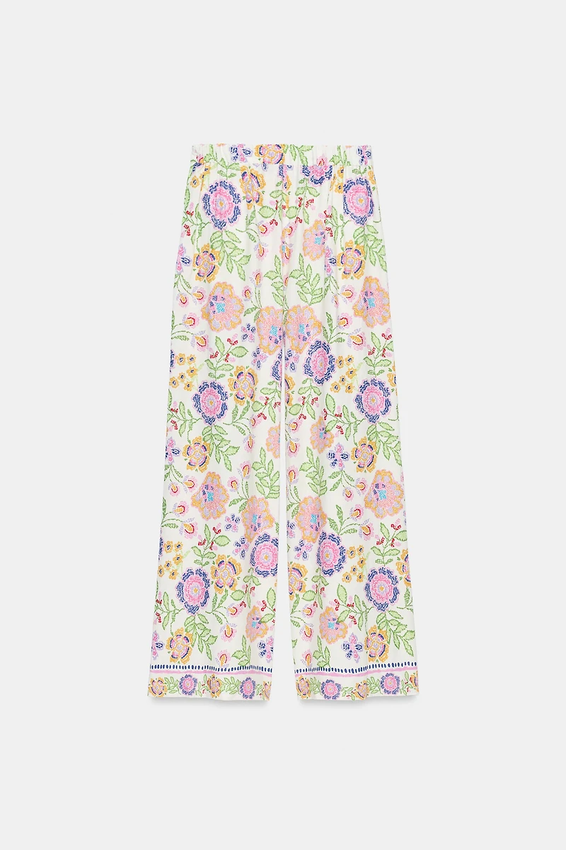 FLORAL PRINT LINEN PANTS