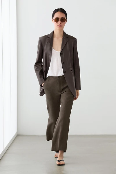 Kick flare cropped linen trousers