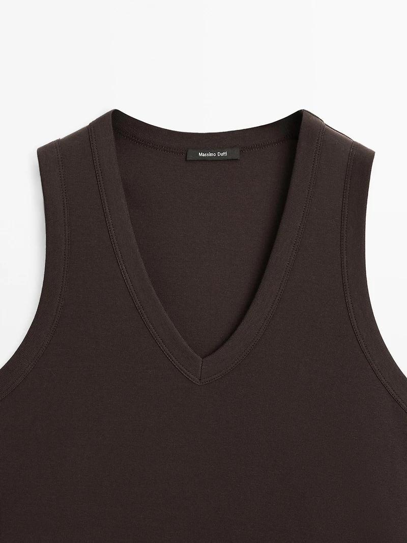 Mercerised cotton V-neck T-shirt