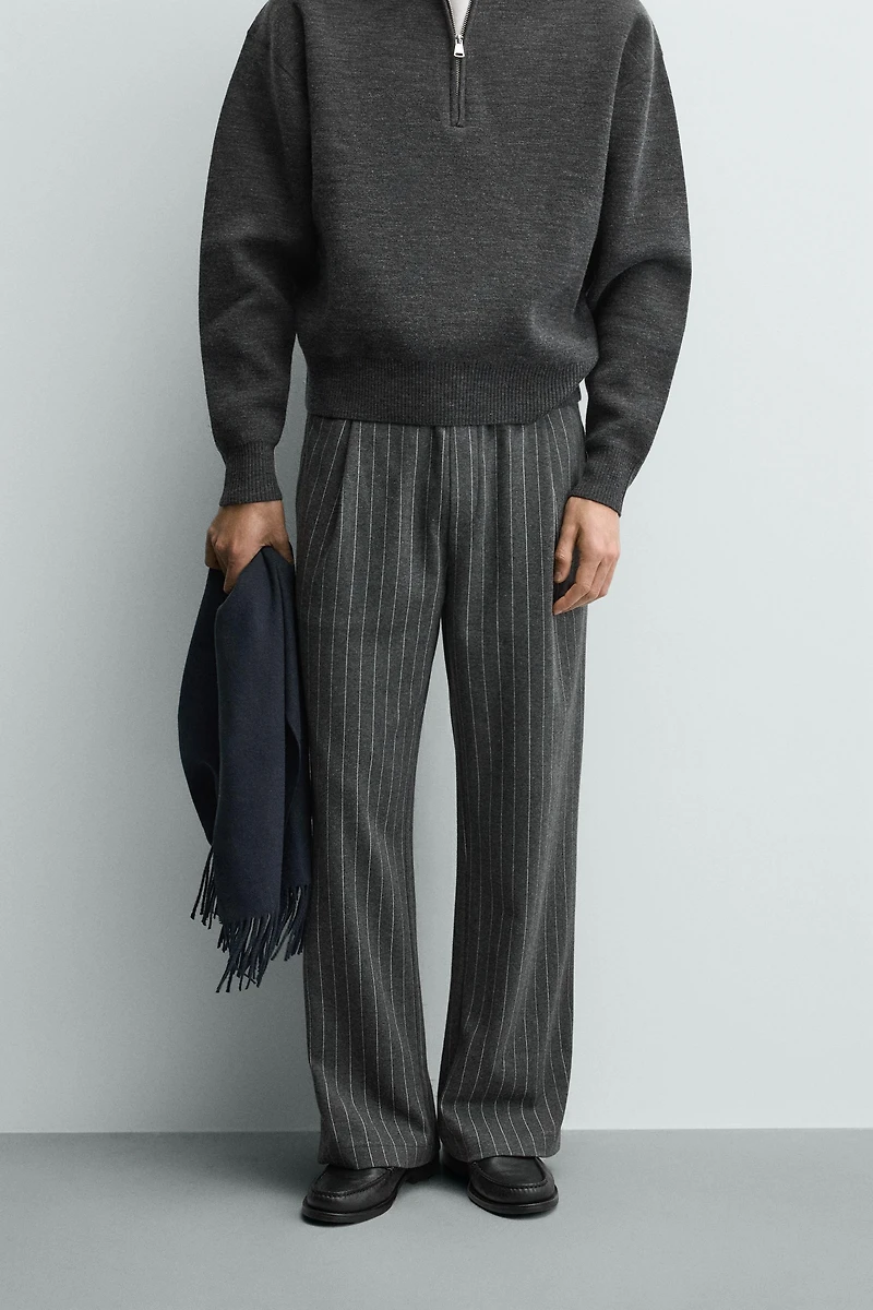 PINSTRIPE PLEATED PANTS