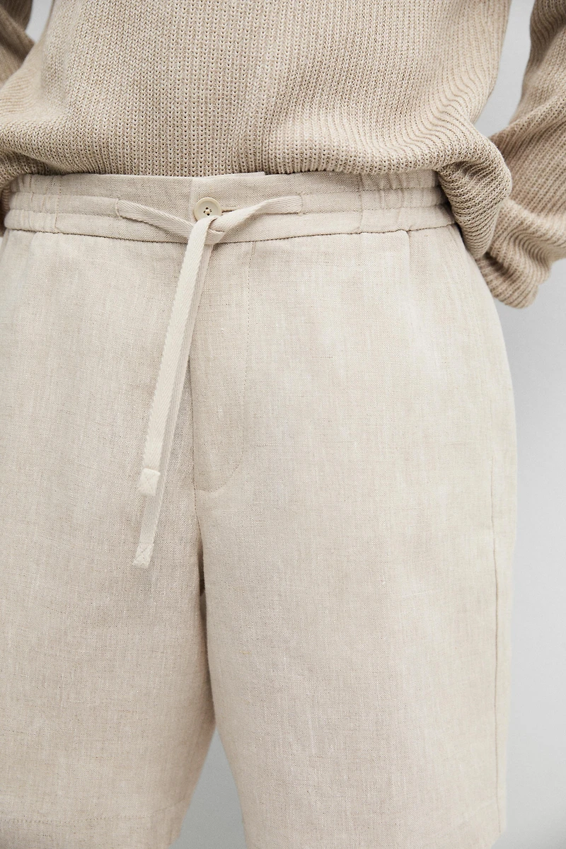 Linen Bermuda shorts with elasticated waistband