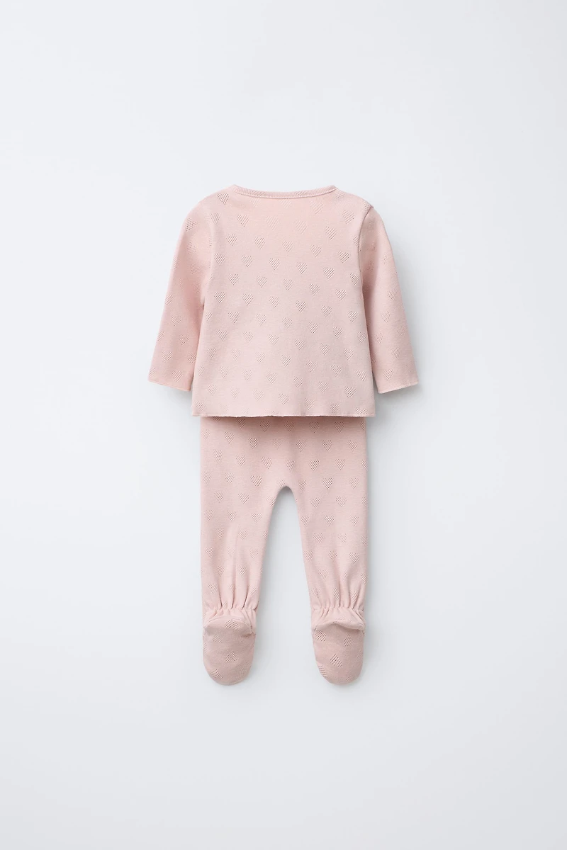 POINTELLE HEART LAYETTE SET AND BAG