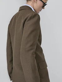 Double-breasted cotton blend blazer with tie detail