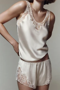 SATIN EFFECT LACE PAJAMA SHORTS