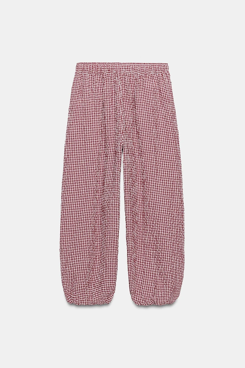 GATHERED GINGHAM PANTS