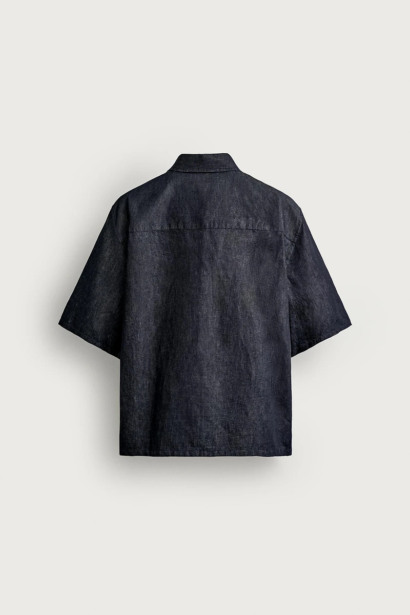 COTTON-LINEN BOXY FIT DENIM SHIRT