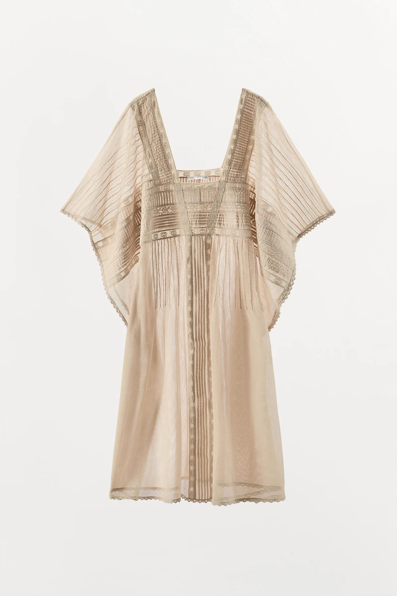 ROBE CAFTAN PLISSÉE DENTELLE
