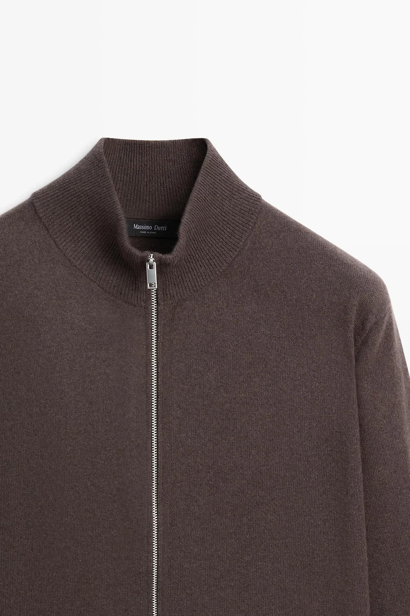 Wool blend zip-detail cardigan