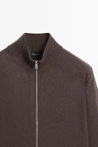 Wool blend zip-detail cardigan