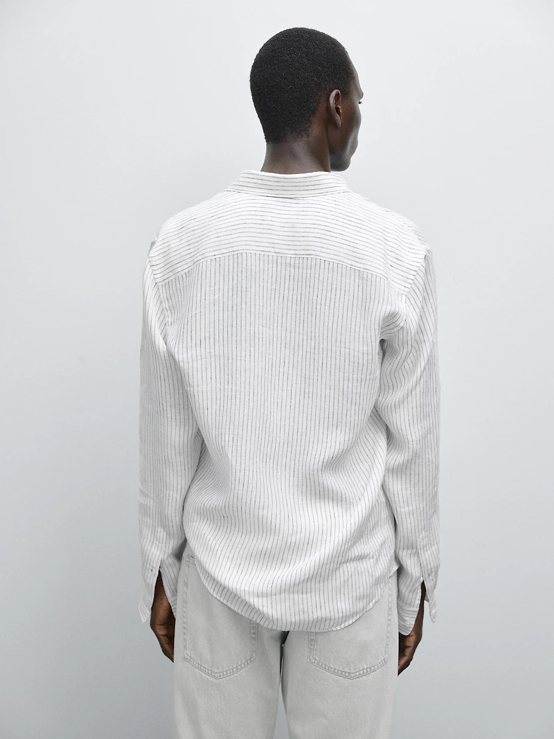 Chemise slim à rayures en lin