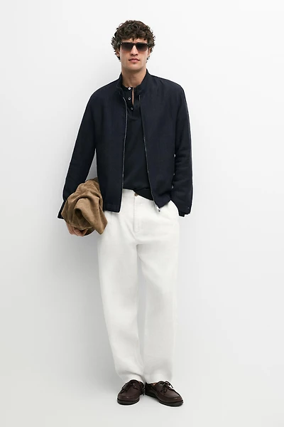100% linen banded collar jacket