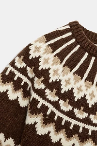 SHORT SLEEVE JACQUARD KNIT SWEATER