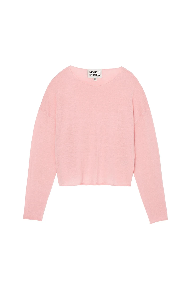 CROPPED FIT LINEN-WOOL BLEND SWEATER