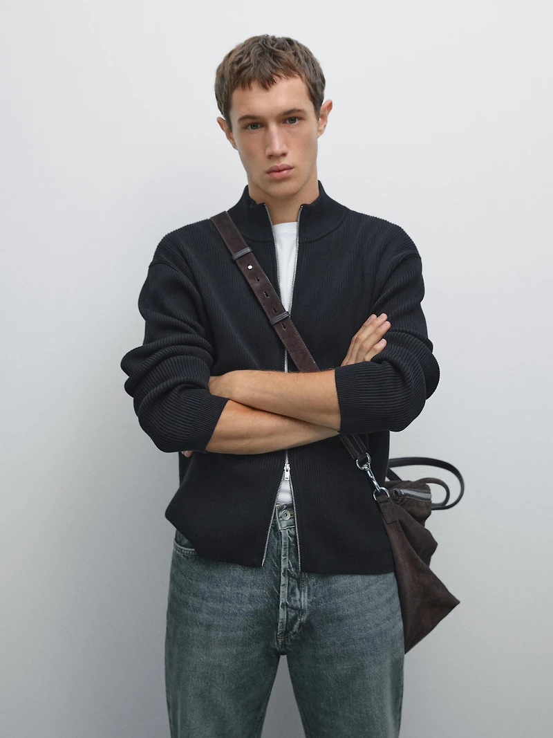 Cardigan en coton avec fermeture Éclair