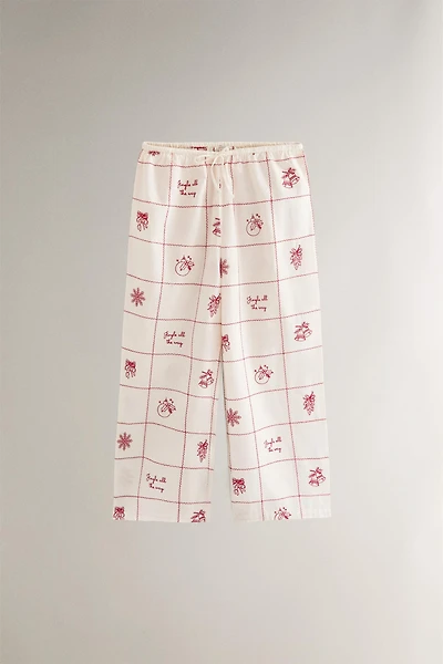 EMBROIDERED CHECK CHRISTMAS PANTS