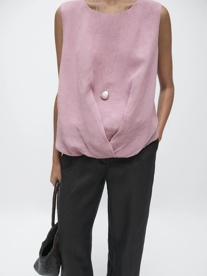 Sleeveless ramie blend top