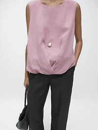 Sleeveless ramie blend top