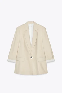LINEN BLAZER WITH PRINTED CUFFS
