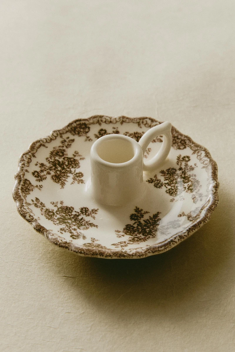 FLORAL EARTHENWARE CANDLEHOLDER