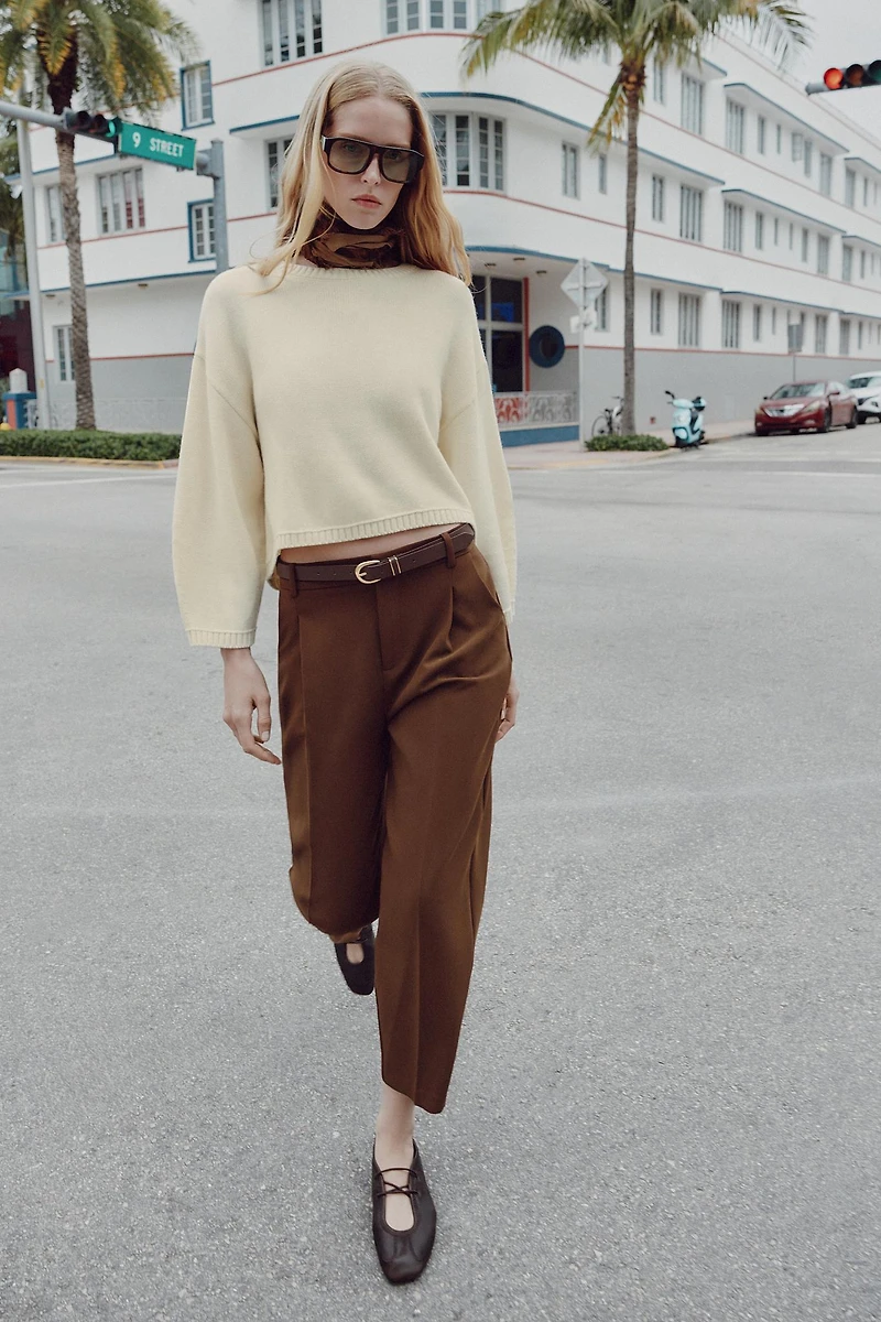 BELTED PLEATED PANTS