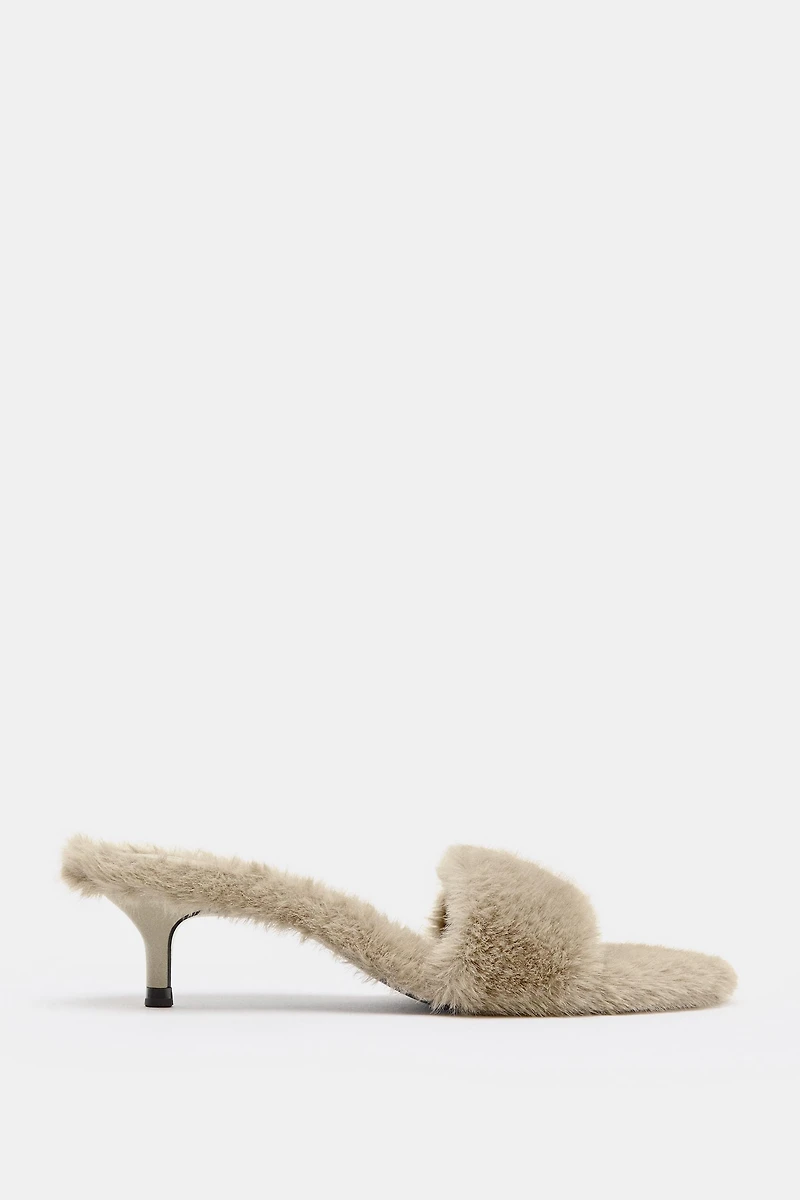 FAUX FUR HEELED SANDALS