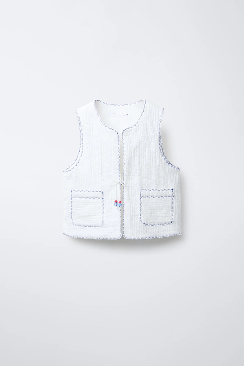 CONTRAST EMBROIDERY PADDED VEST