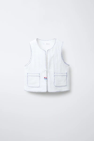 CONTRAST EMBROIDERY PADDED VEST