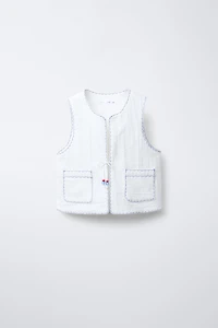 CONTRAST EMBROIDERY PADDED VEST