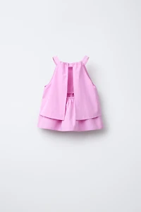 TOP EN POPELINE DOUBLE VOLANT DENTELLE