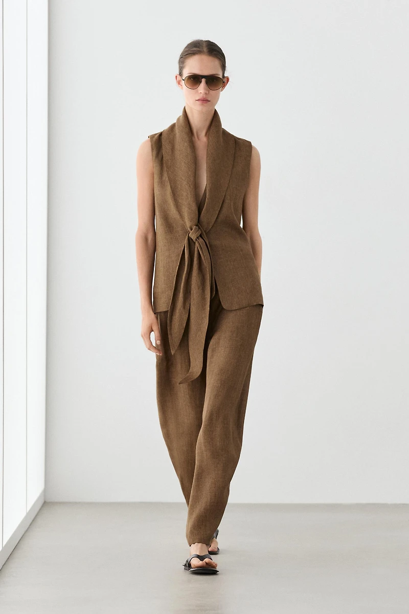 100% linen vest with tie detail