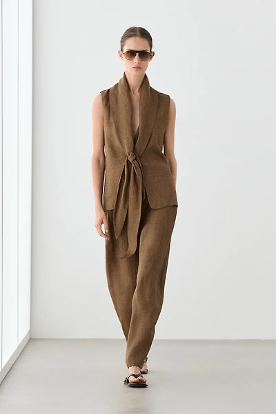 100% linen vest with tie detail