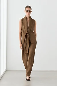 100% linen vest with tie detail