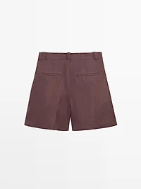 100% linen short pleated Bermuda shorts