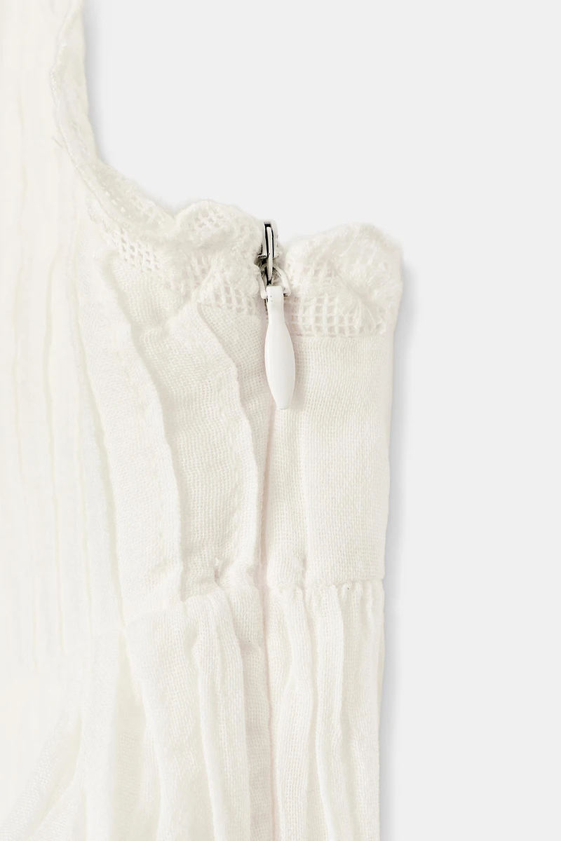 EMBROIDERED RUFFLED CHIFFON TOP