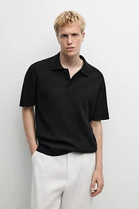 Polo en coton texturé contrastant