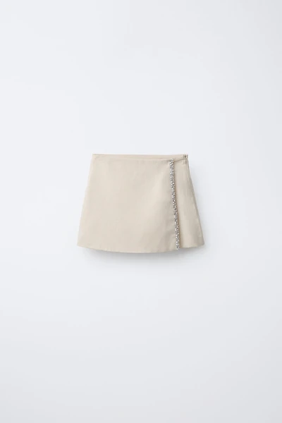 LINEN AND COTTON BLEND JEWEL SKORT