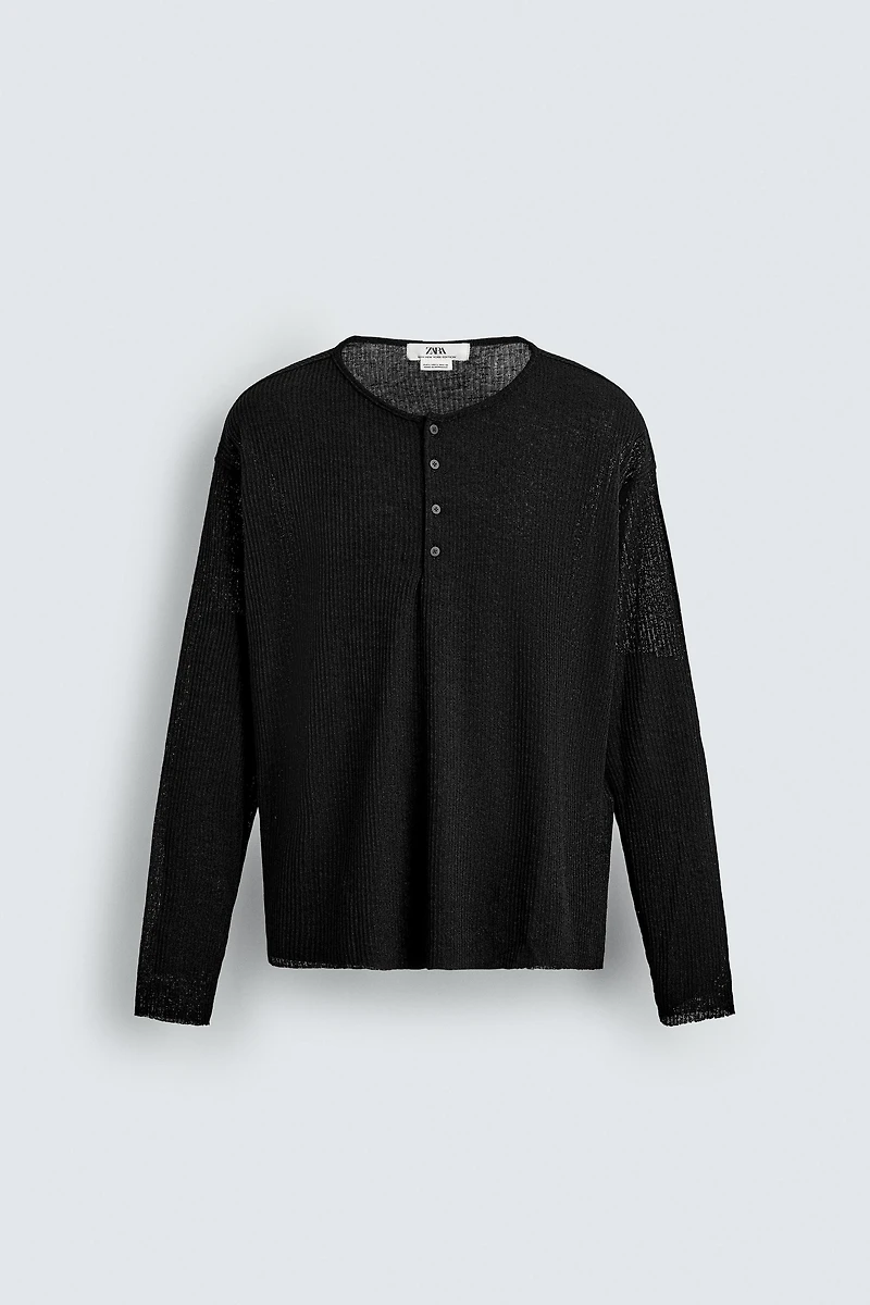 BUTTON NECK KNIT T-SHIRT