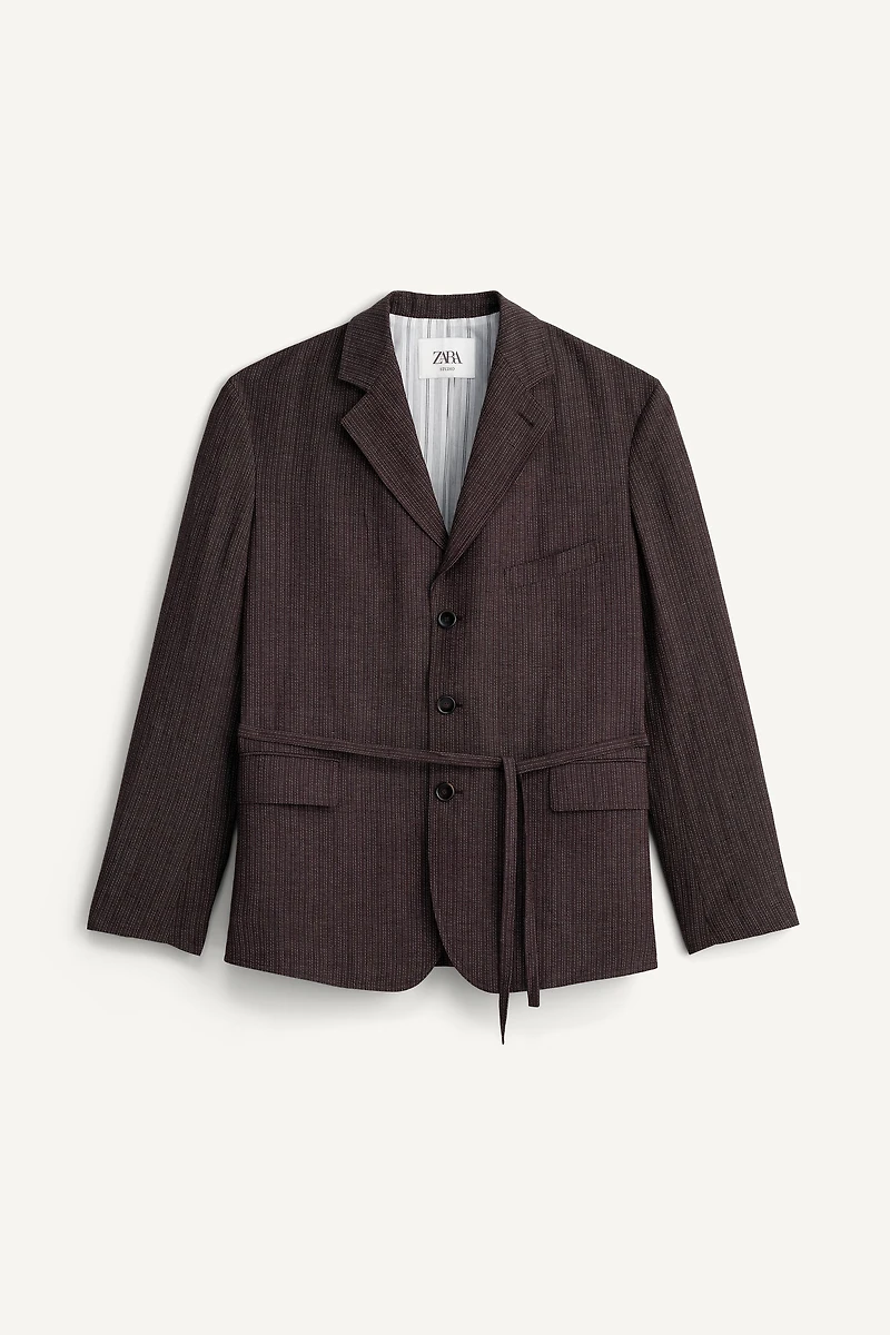 STRIPED VISCOSE - LINEN SUIT JACKET