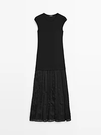 Long contrast pleated dress
