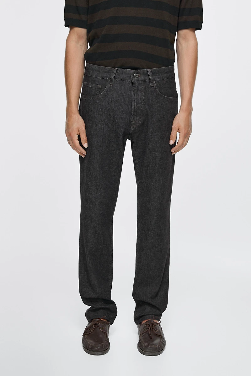 Lightweight tapered fit desized jeans