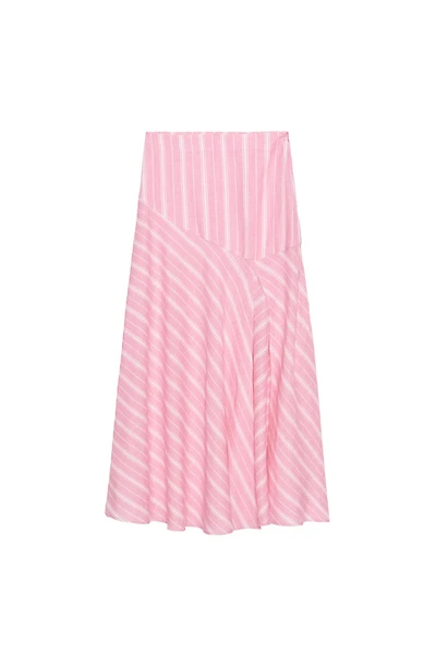 STRIPED LINEN MIDI SKIRT