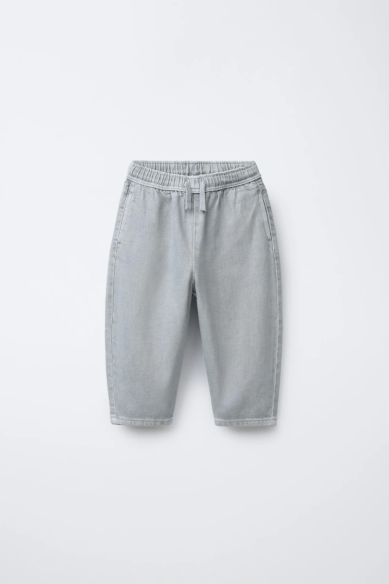 WASHED EFFECT TWILL BALLOON PANTS