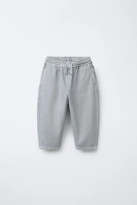 WASHED EFFECT TWILL BALLOON PANTS