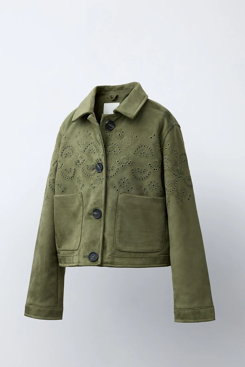VESTE EFFET DAIM BRODERIES