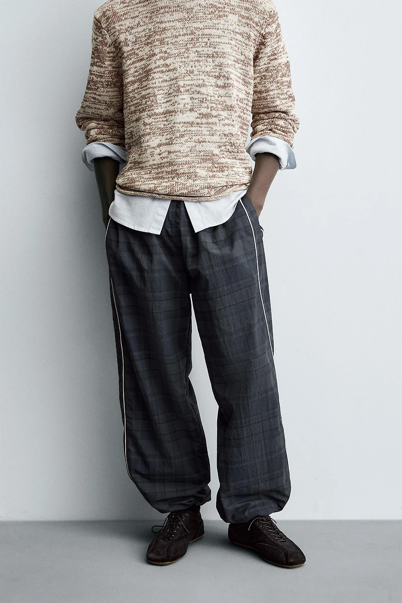 CONTRAST PLAID TECHNICAL JOGGER PANTS