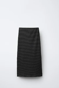 STRIPED TEXTURED MIDI SKIRT