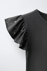 STUDDED RUFFLE SLEEVE BODYSUIT