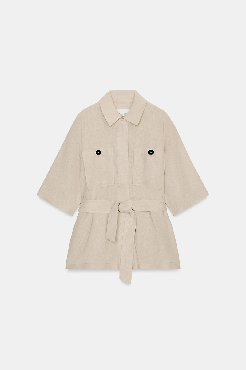 BELTED LINEN SAFARI JACKET