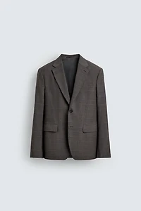 100% WOOL PLAID SUIT BLAZER